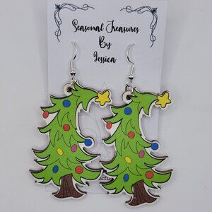 Handmade Crooked Christmas Tree Earrings I'm Sterling Silver